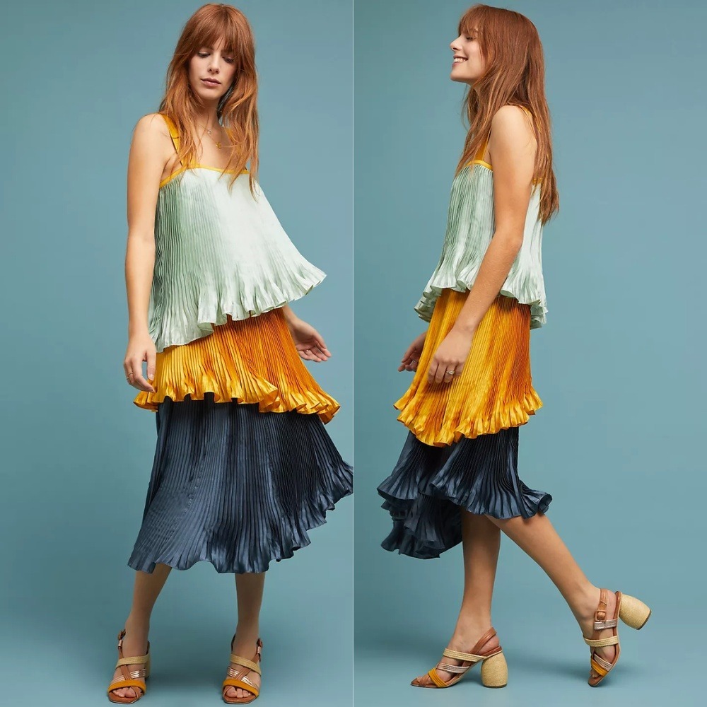 NWT Anthropologie Guapa Pleated Colorblock Dress Small - Picture 1 of 11